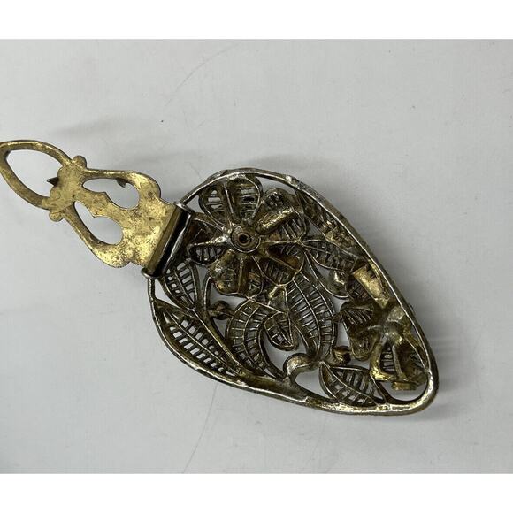 Antique 1930’s Multi-Color Glass Rhinestone Large Tear Drop Fur Dress Clip - Picture 7 of 8